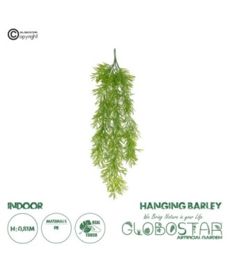 GloboStar® Artificial Garden HANGING BARLEY 20857 Τεχνητό Διακοσμητικό Κρεμαστό Φυτό Κριθάρι Μ26 x Π15 x Υ81cm